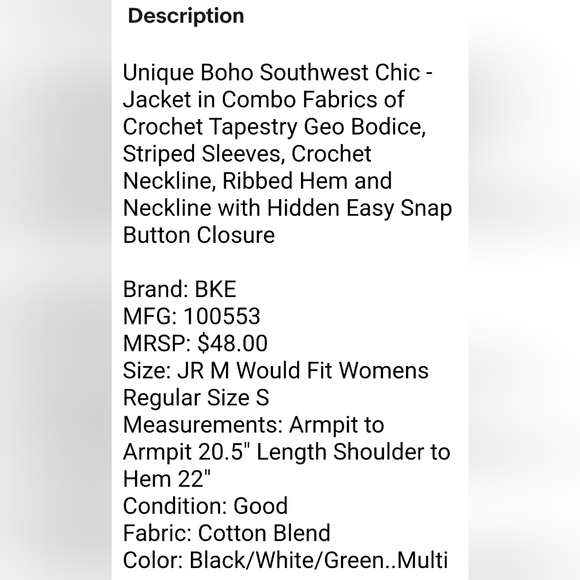 BKE Boho Southwestern Crochet Sweater Jacket Cardigan Size Medium - Picture 13 of 14